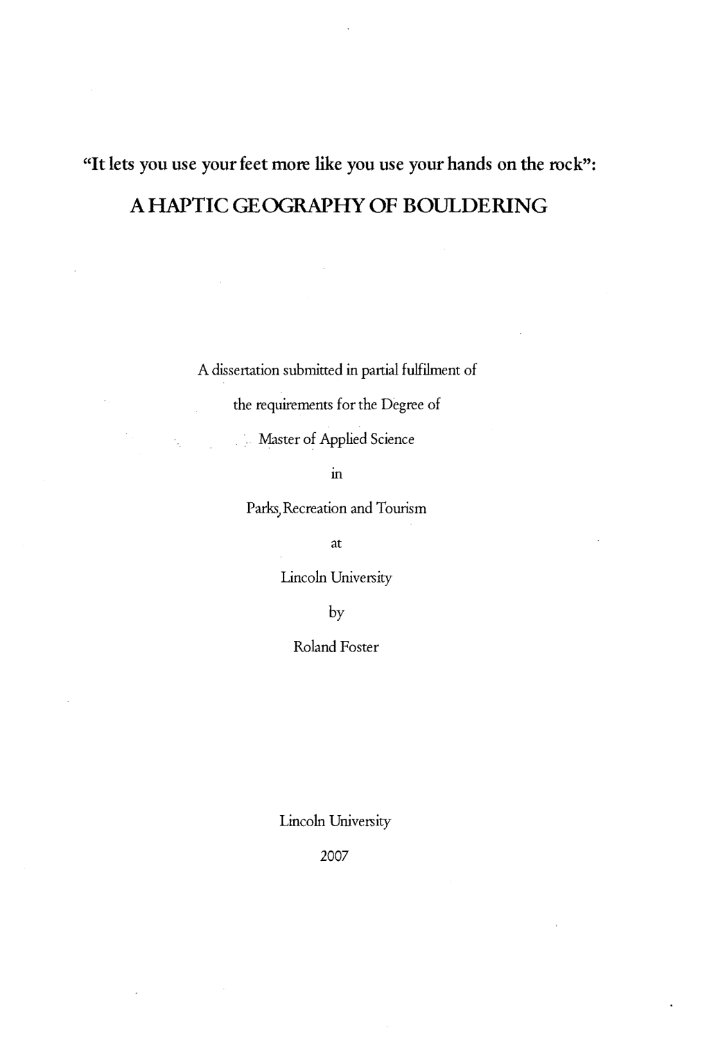 A Haptic Geography of Bouldering