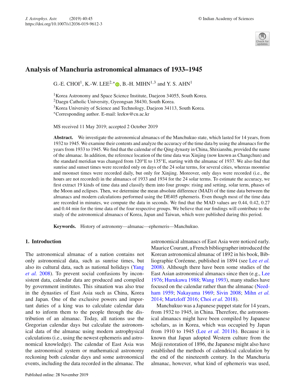 Analysis of Manchuria Astronomical Almanacs of 1933–1945