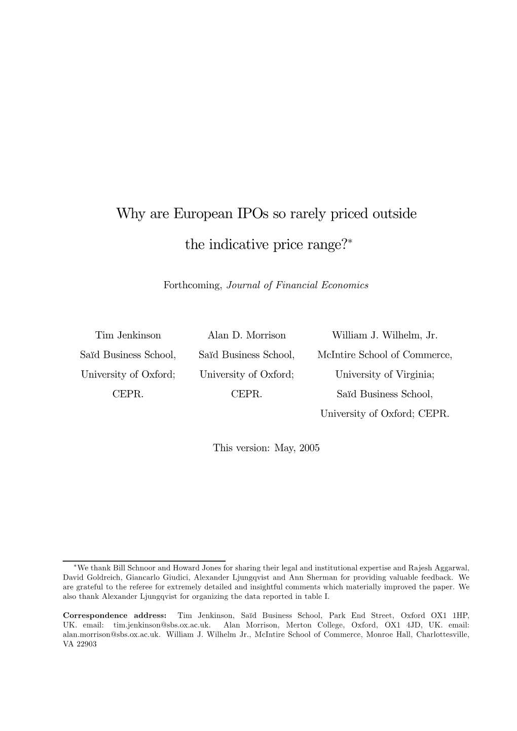 Why Are European Ipos So Rarely Priced Outside the Indicative Price Range?