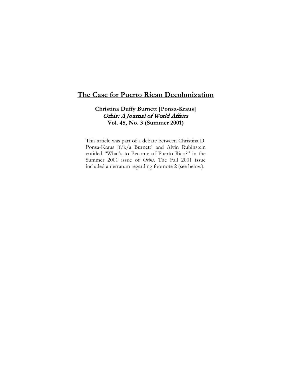 The Case for Puerto Rican Decolonization