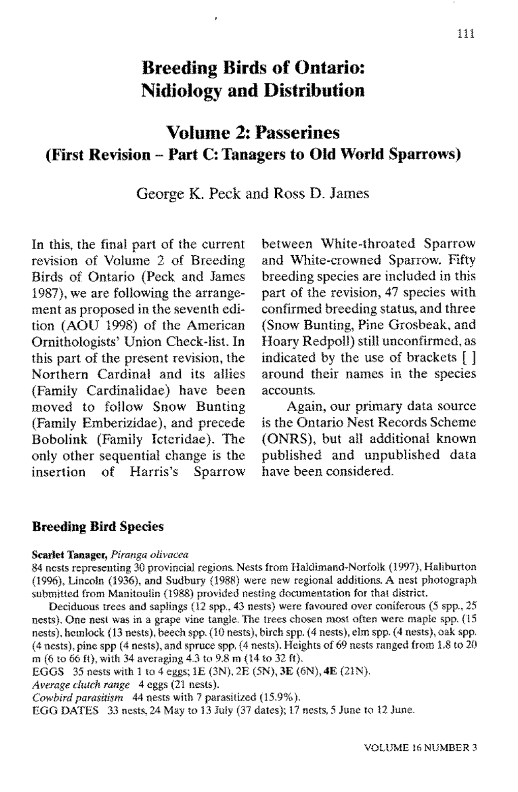 Breeding Birds of Ontario: Nidiology and Distribution Volume 2: Passerines