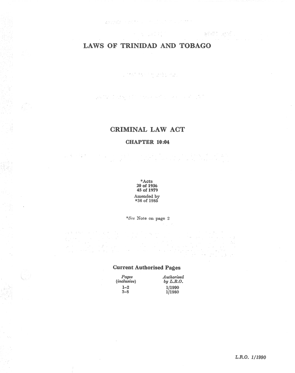 Laws of Trinidad and Tobago Criminal Law