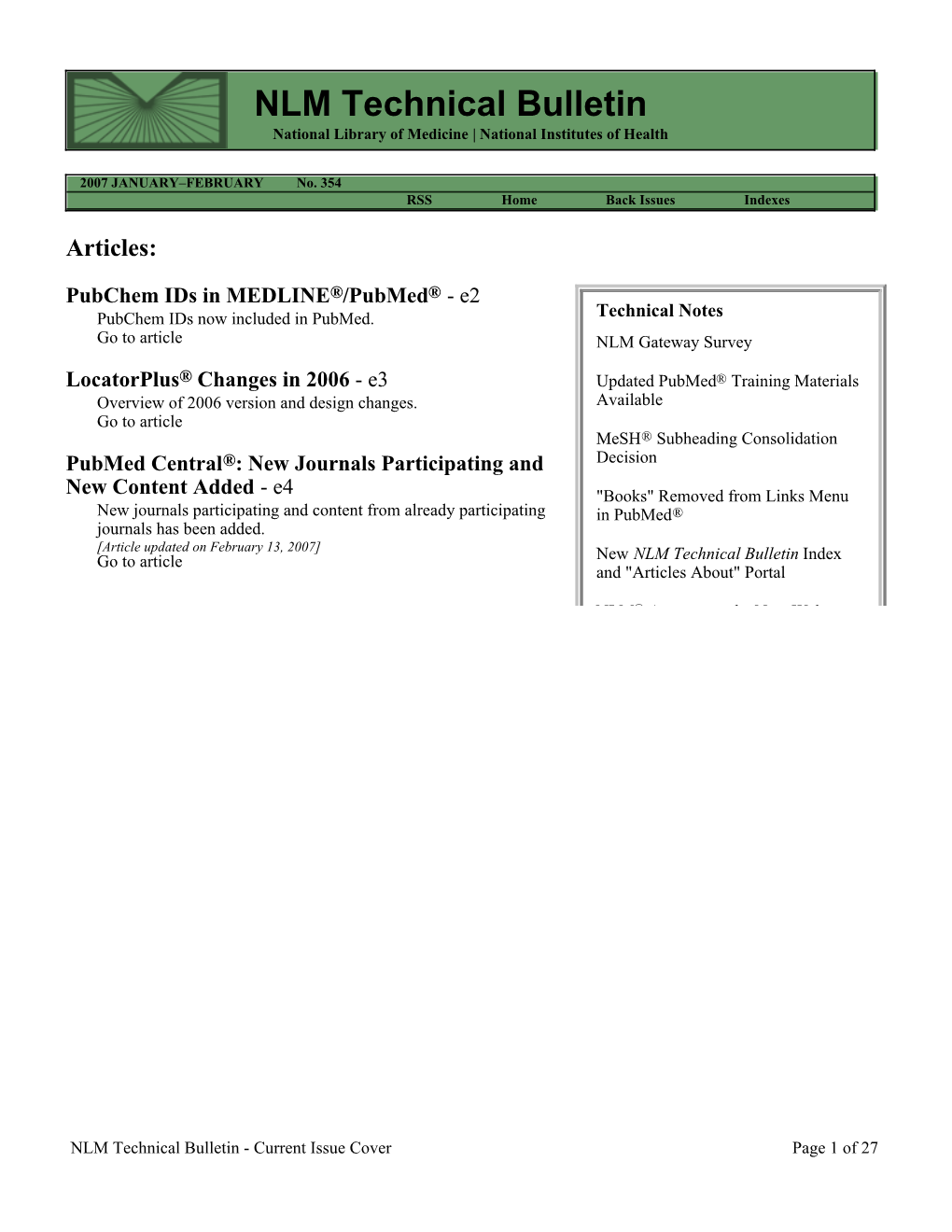 NLM Technical Bulletin, Jan-Feb 2007