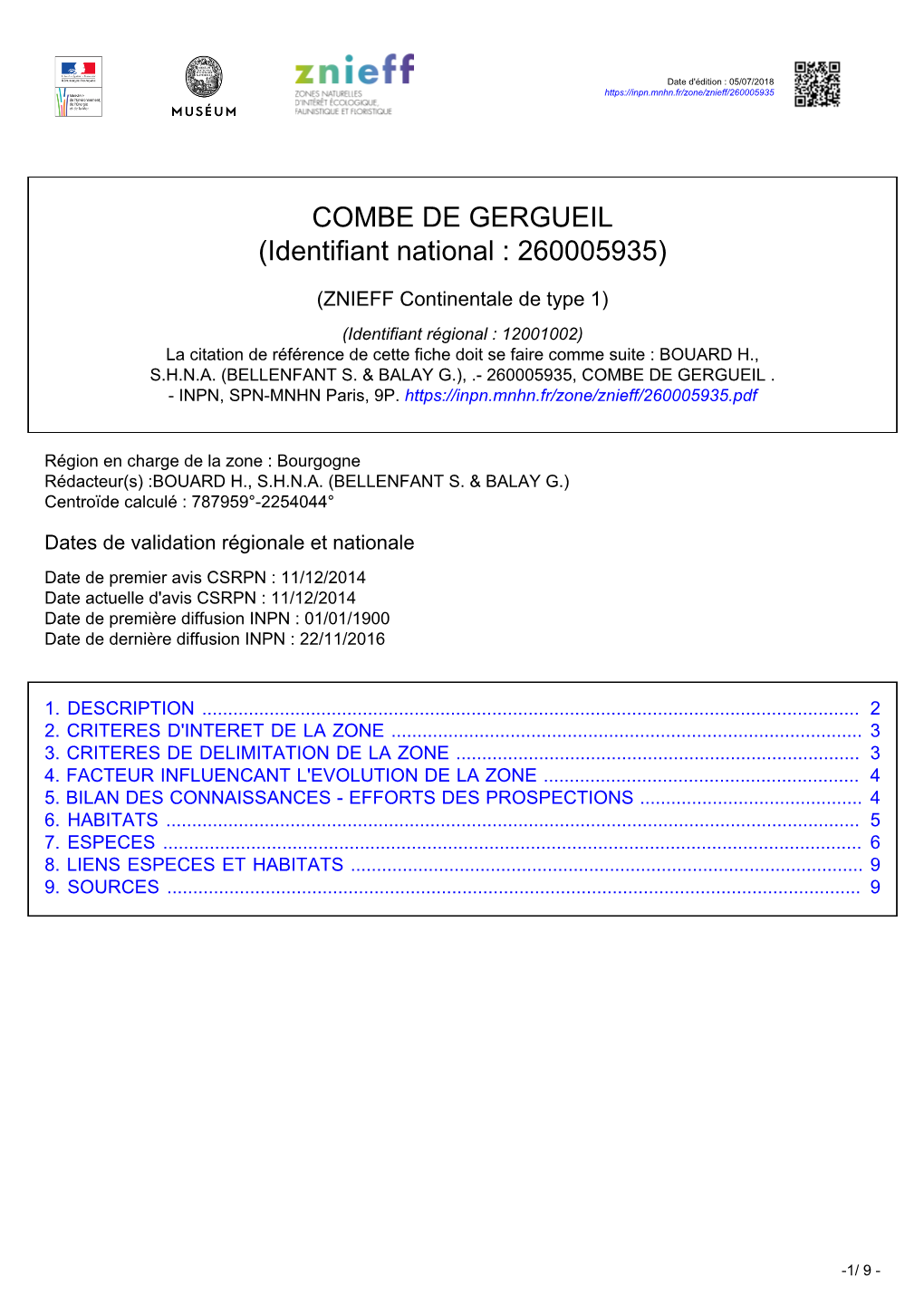 COMBE DE GERGUEIL (Identifiant National : 260005935)