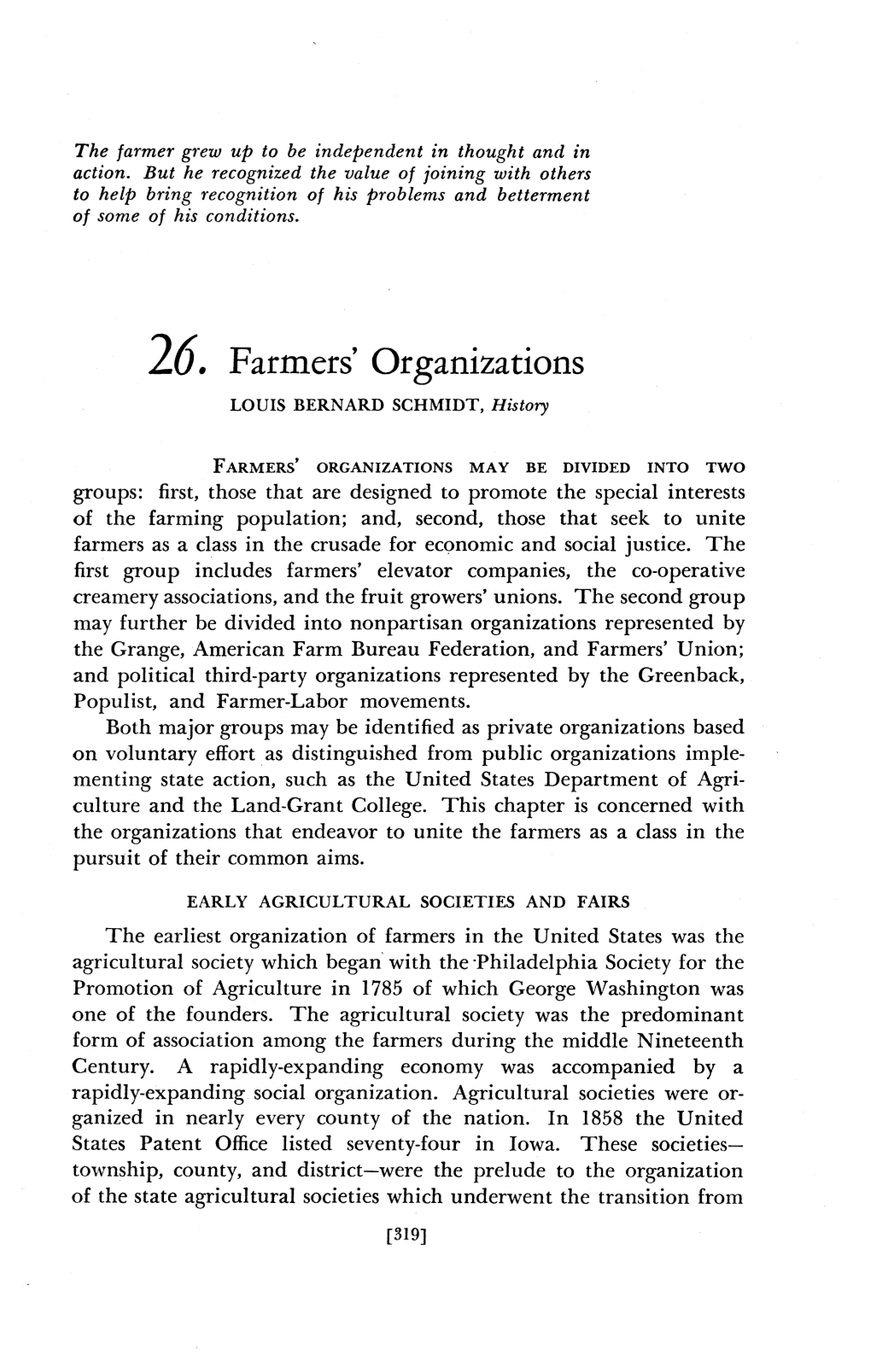 Farmers' Organizations LOUIS BERNARD SCHMIDT, History