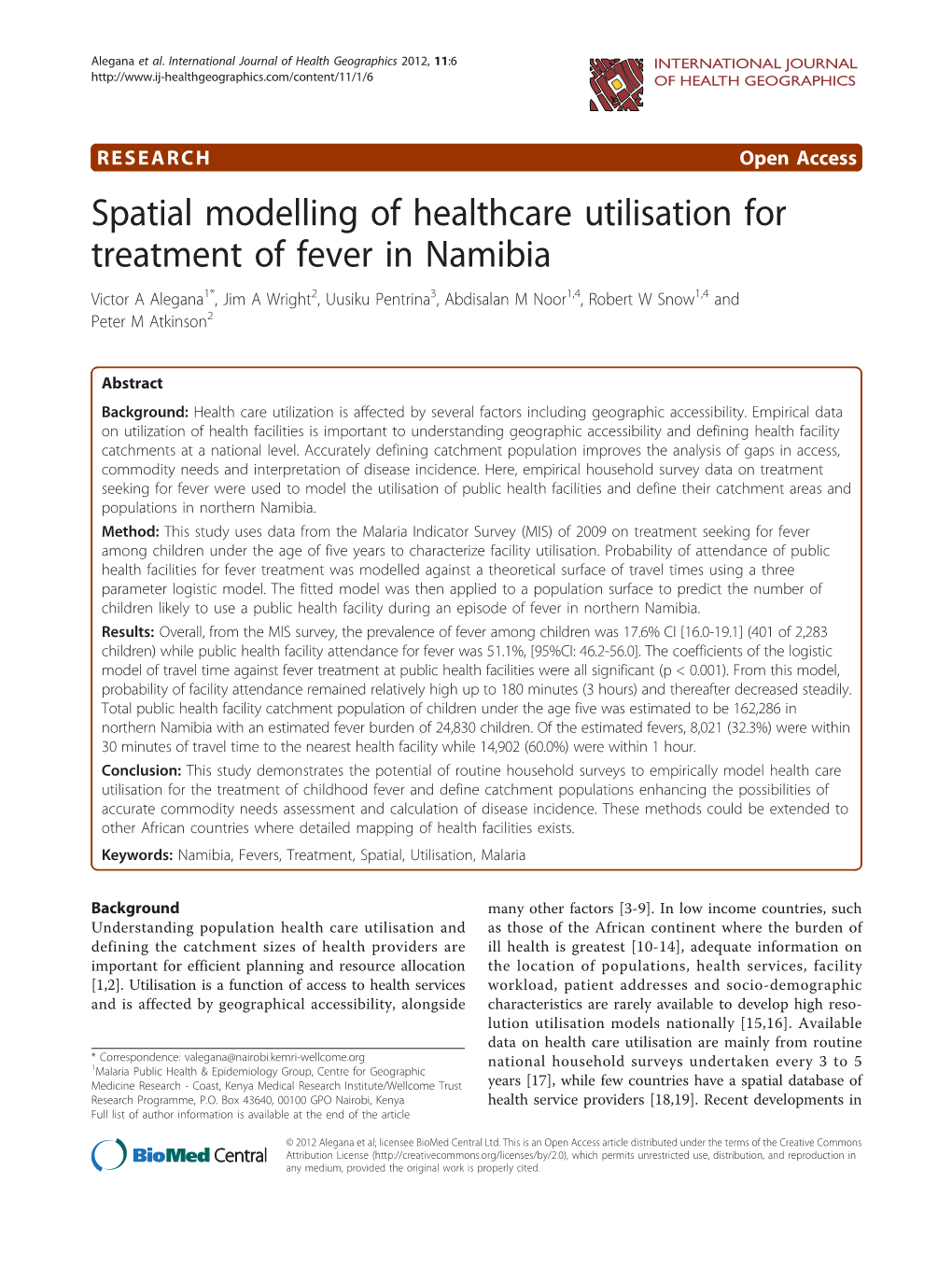 Spatial Modelling of Healthcare Utilisation for Treatment of Fever In