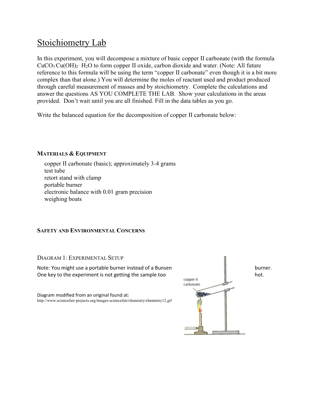 Decomposition of Copper II Carbonate Basic