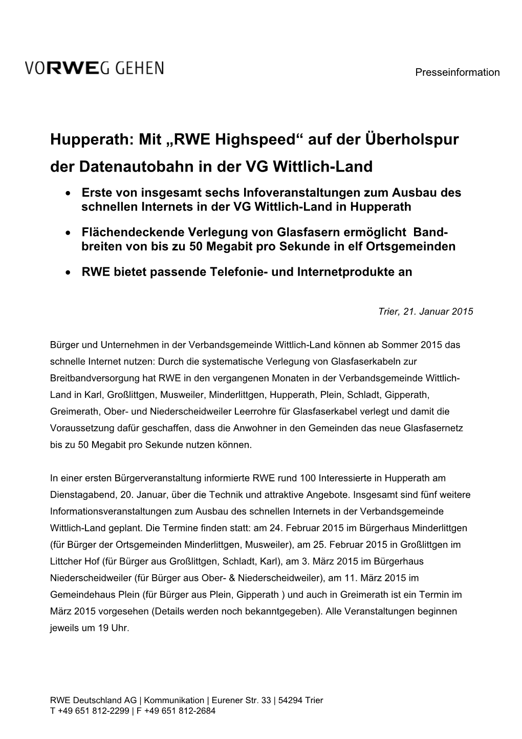Hupperath: Mit „RWE Highspeed“