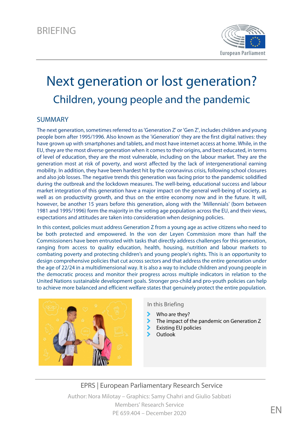 Next Generation Or Lost Generation? Children, Young People and the Pandemic