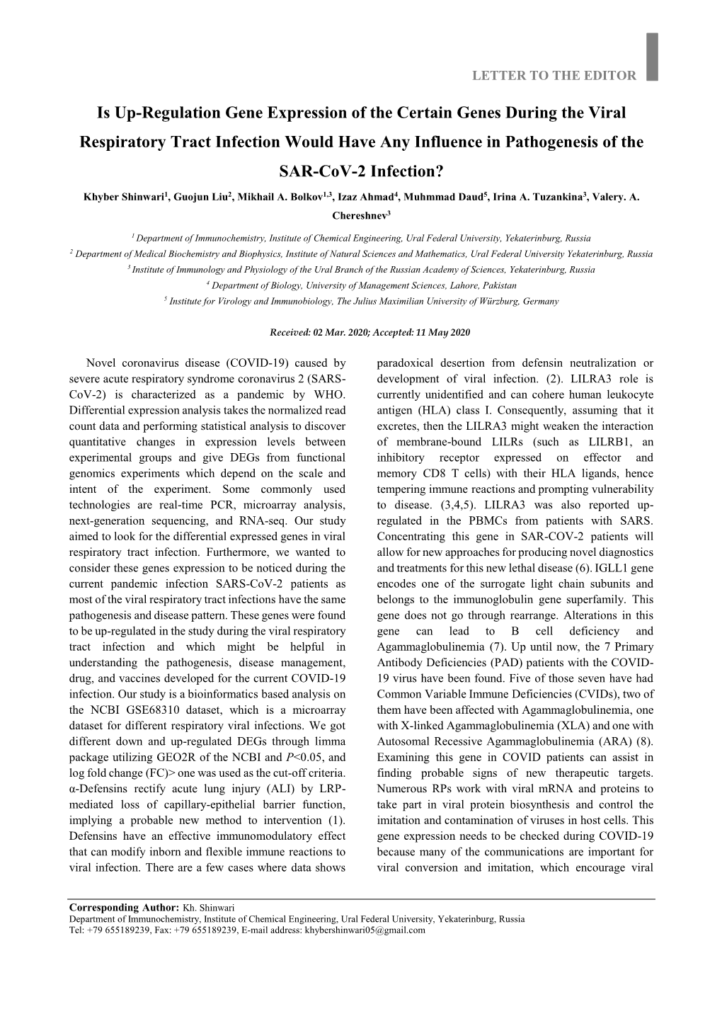 Is Up-Regulation Gene Expression of the Certain Genes During the Viral