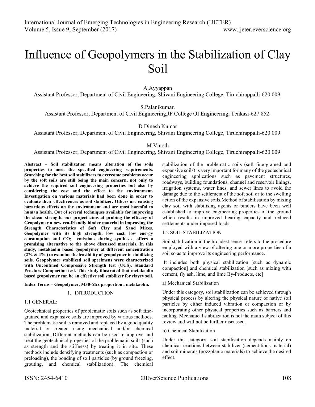 Influence of Geopolymers in the Stabilization of Clay Soil