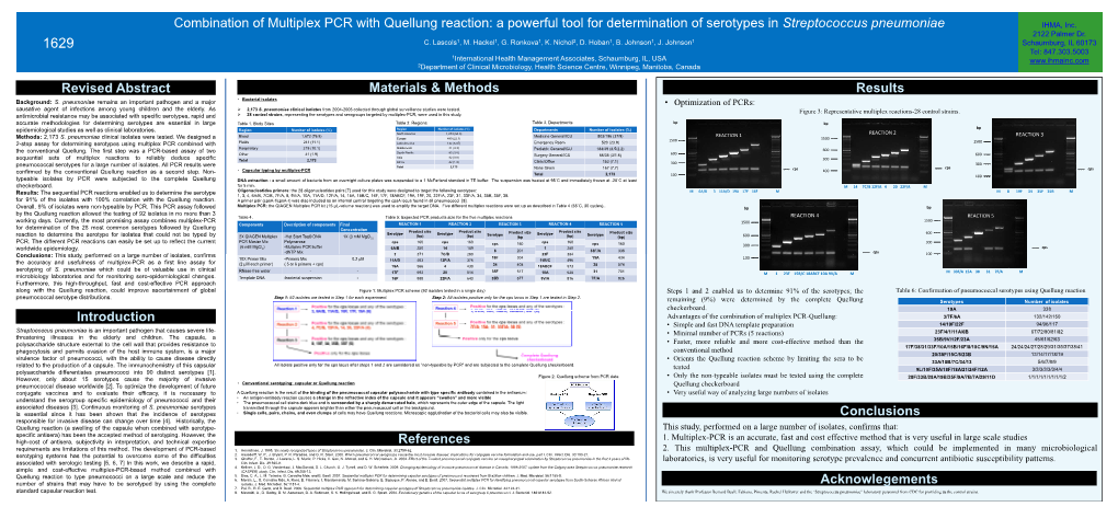 Results Combination of Multiplex PCR with Quellung Reaction: a Powerful