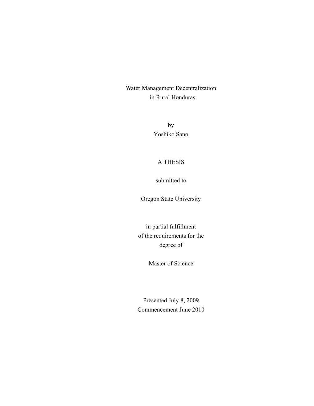 Water Management Decentralization in Rural Honduras by Yoshiko Sano