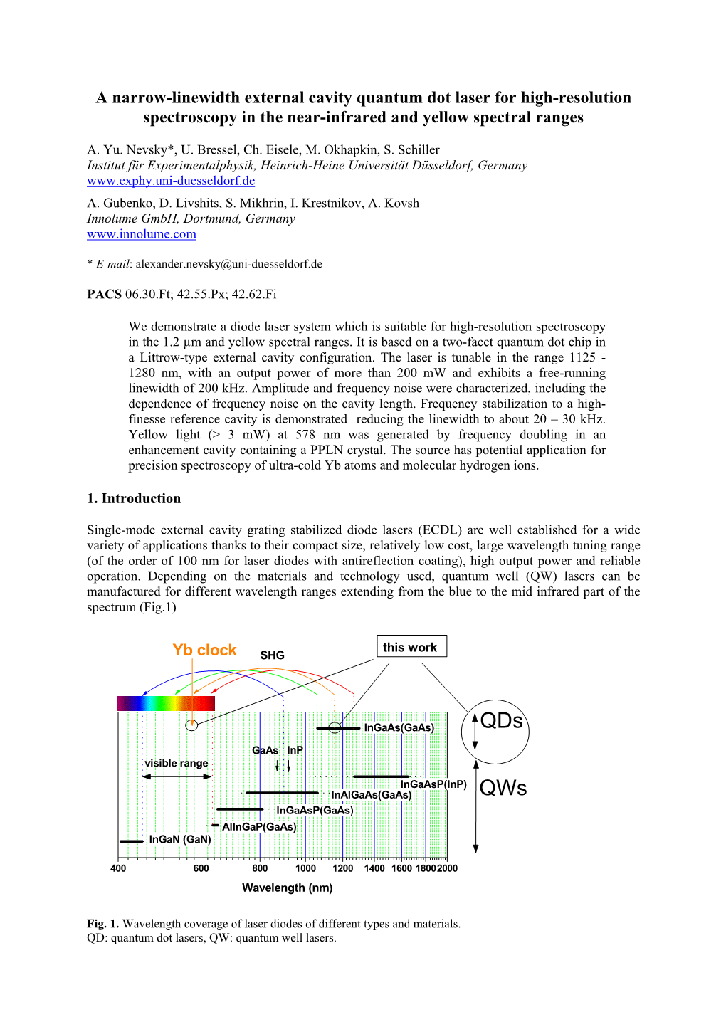 A Narrow-Linewidth External Cavity Quantum Dot Laser for High-Resolution Spectroscopy in the Near-Infrared and Yellow Spectral Ranges