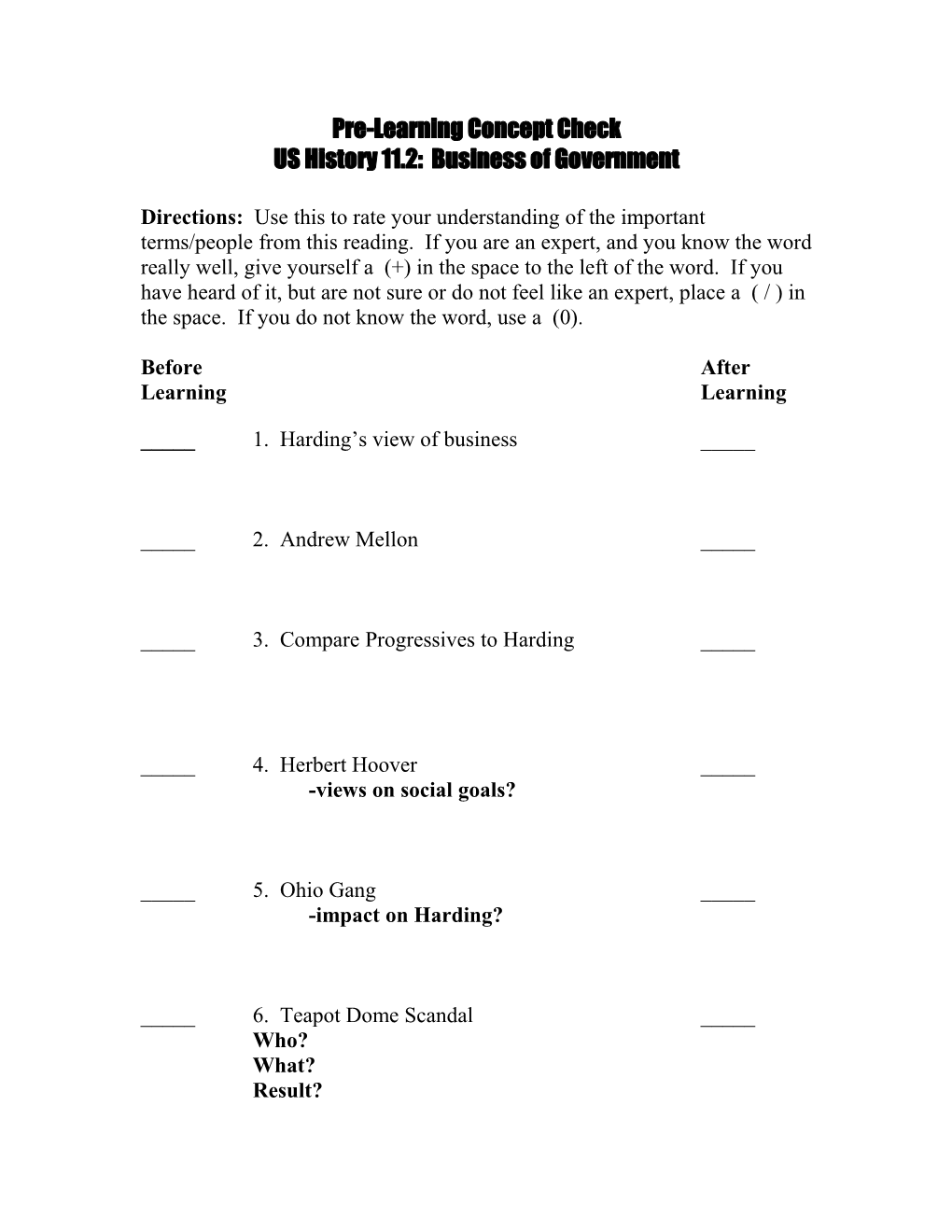 Pre-Learning Concept Check