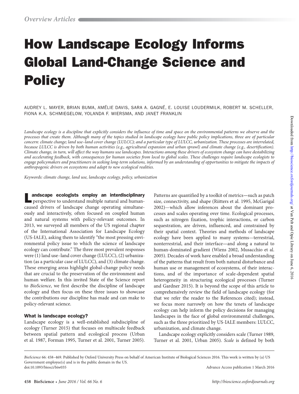 How Landscape Ecology Informs Global Land-Change Science and Policy