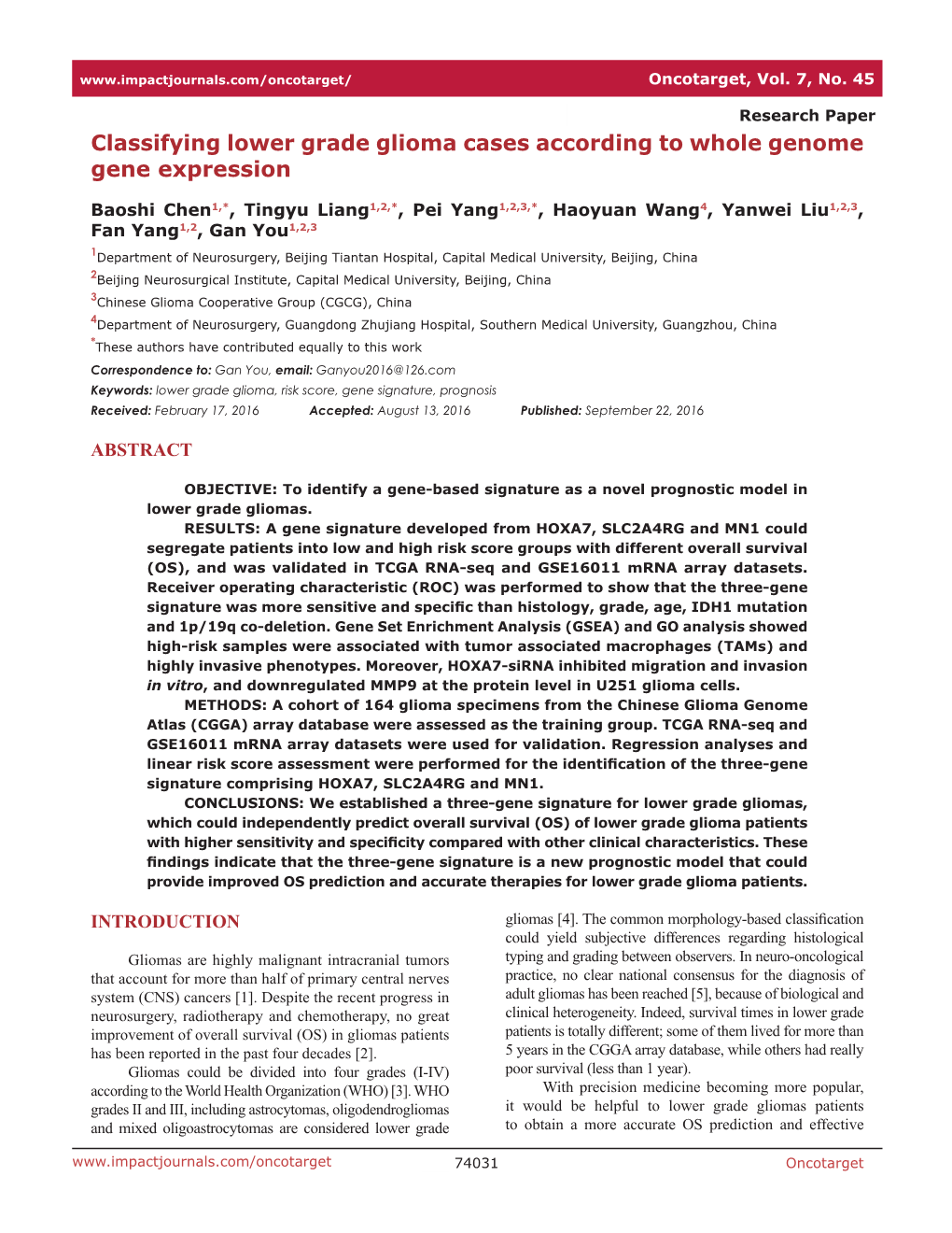 Classifying Lower Grade Glioma Cases According to Whole Genome Gene Expression