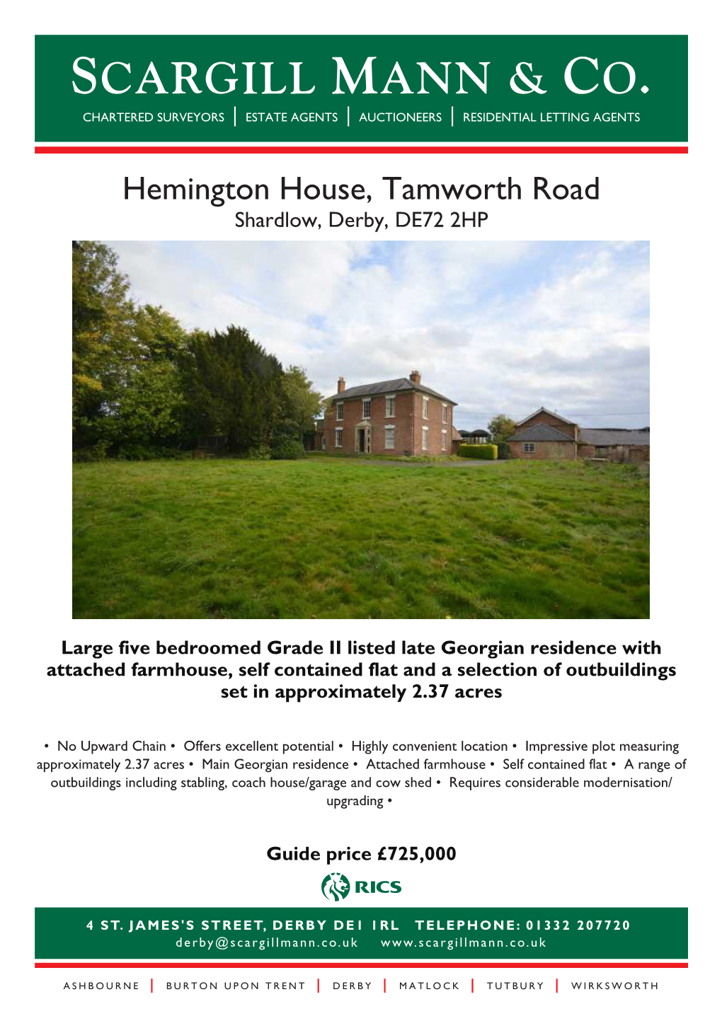 Hemington House, Tamworth Road Shardlow, Derby, DE72 2HP