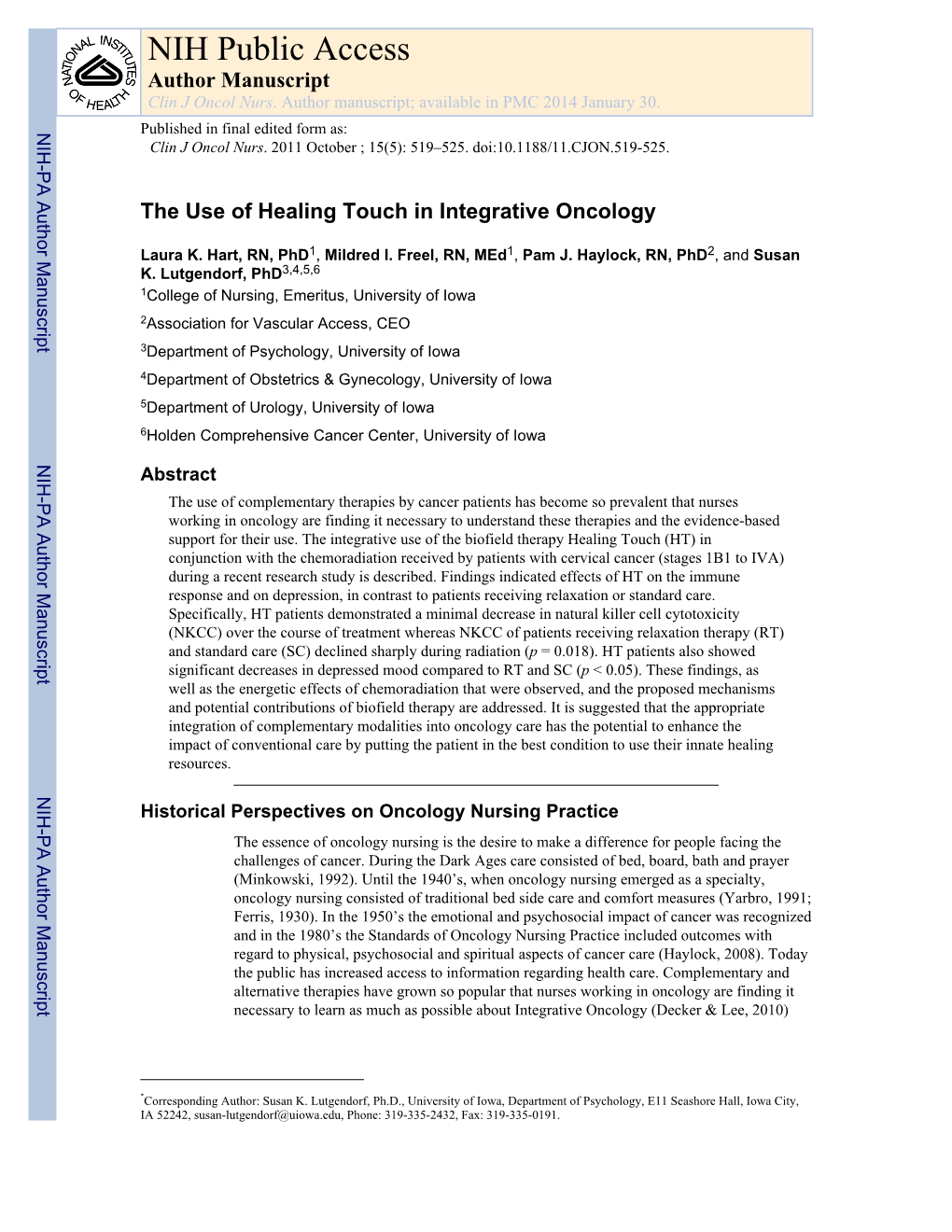 NIH Public Access Author Manuscript Clin J Oncol Nurs