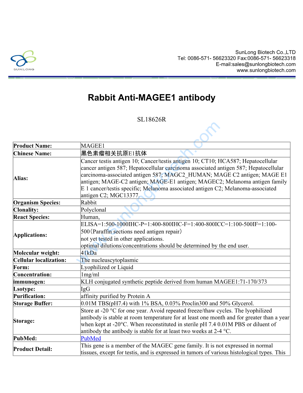 Rabbit Anti-MAGEE1 Antibody-SL18626R