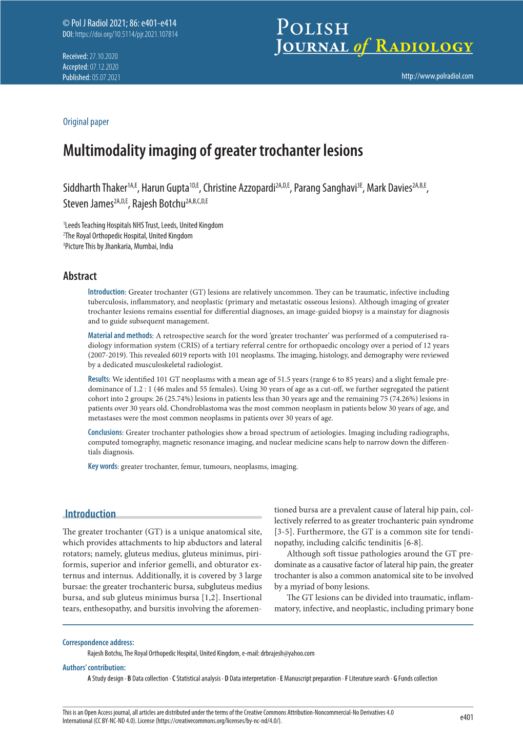 Multimodality Imaging of Greater Trochanter Lesions