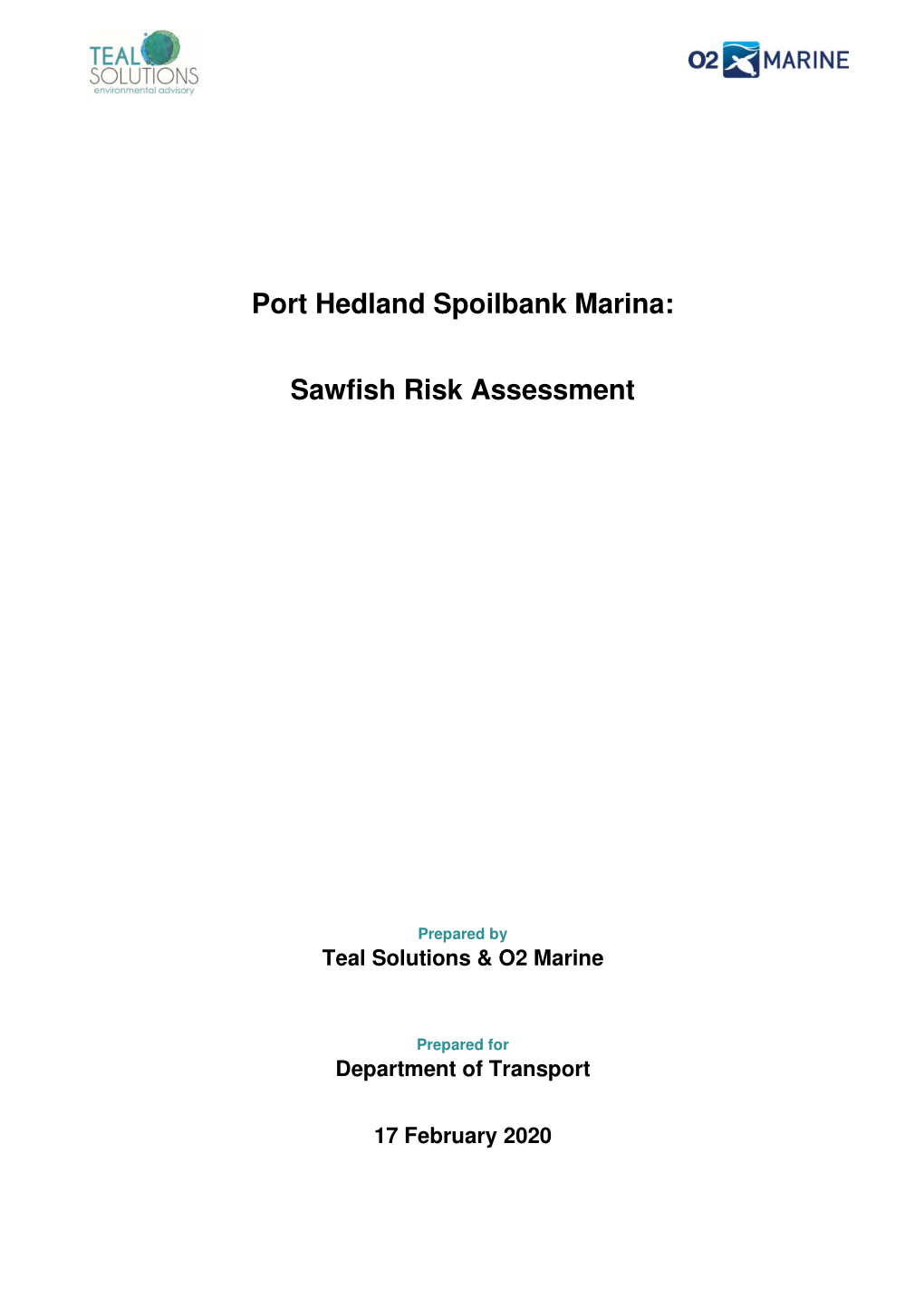 Port Hedland Spoilbank Marina: Sawfish Risk Assessment