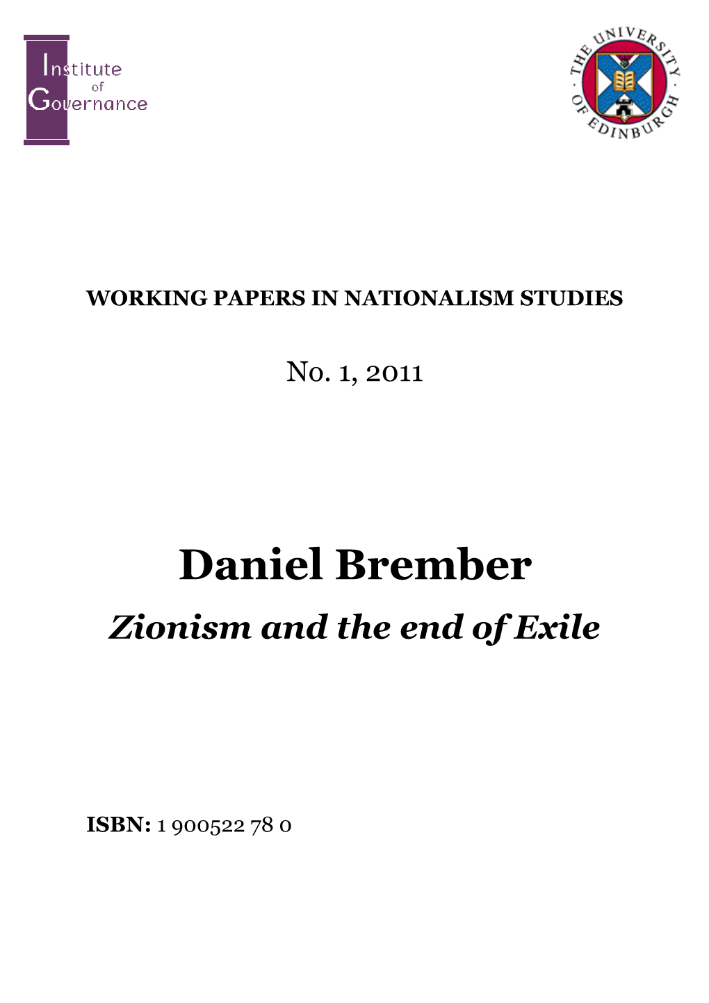 Daniel Brember Zionism and the End of Exile