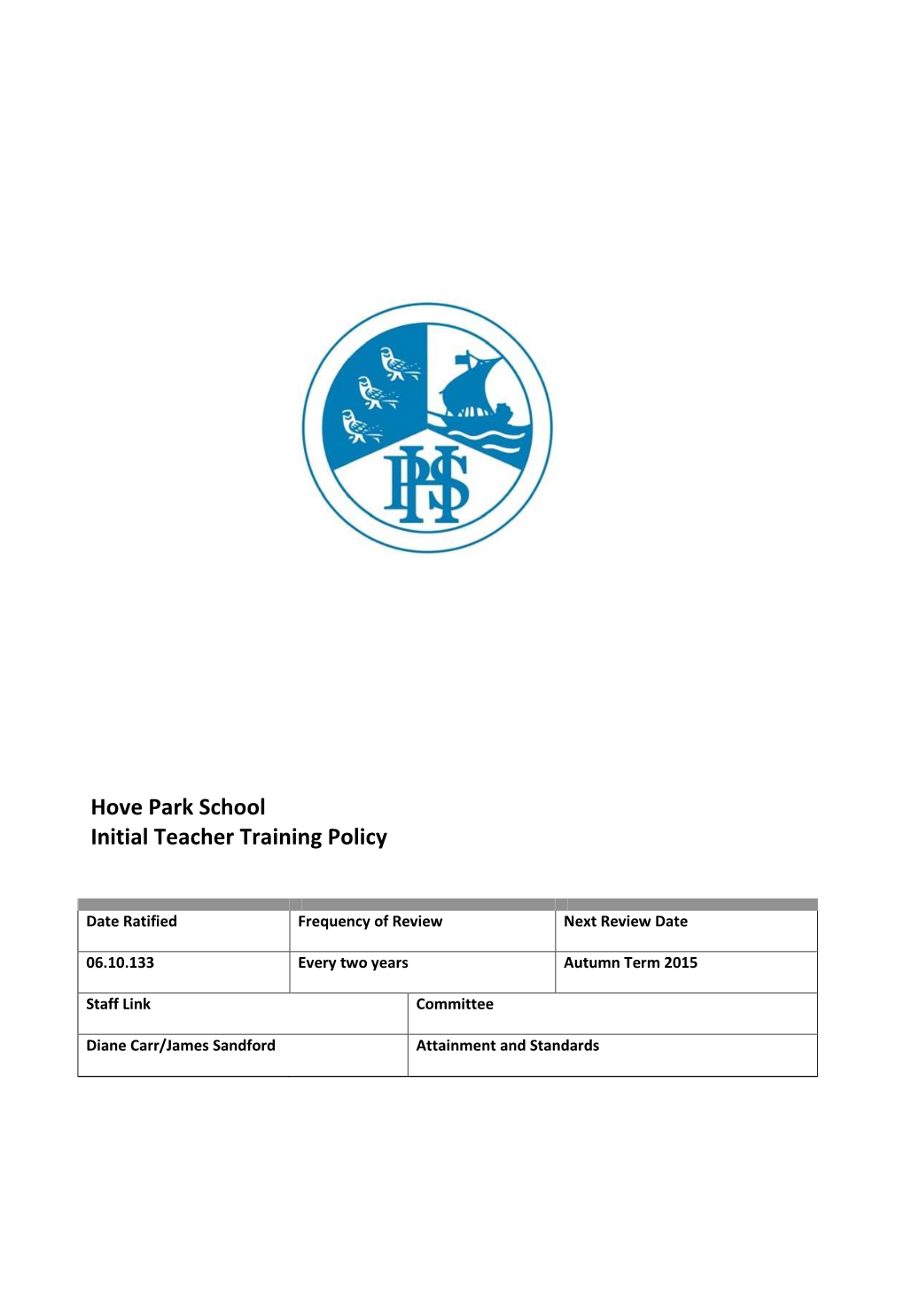 Hove Park School Initial Teacher Training Policy