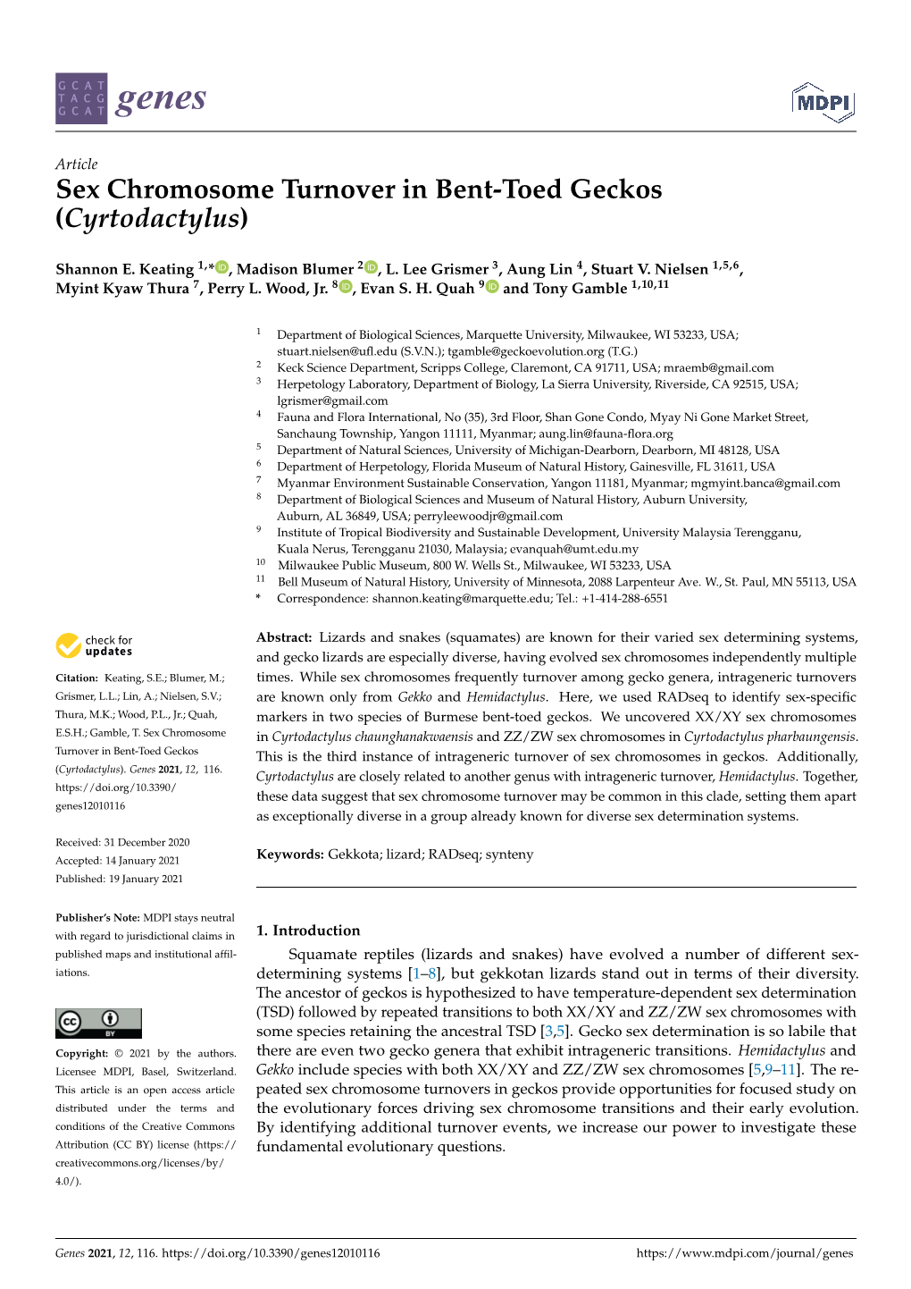 Sex Chromosome Turnover in Bent-Toed Geckos (Cyrtodactylus)