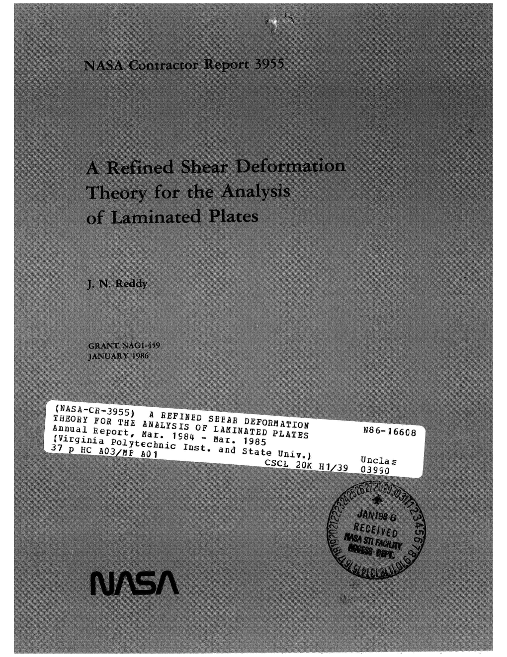 NASA Contractor Report 3955 a Refined Shear Deformation Theory