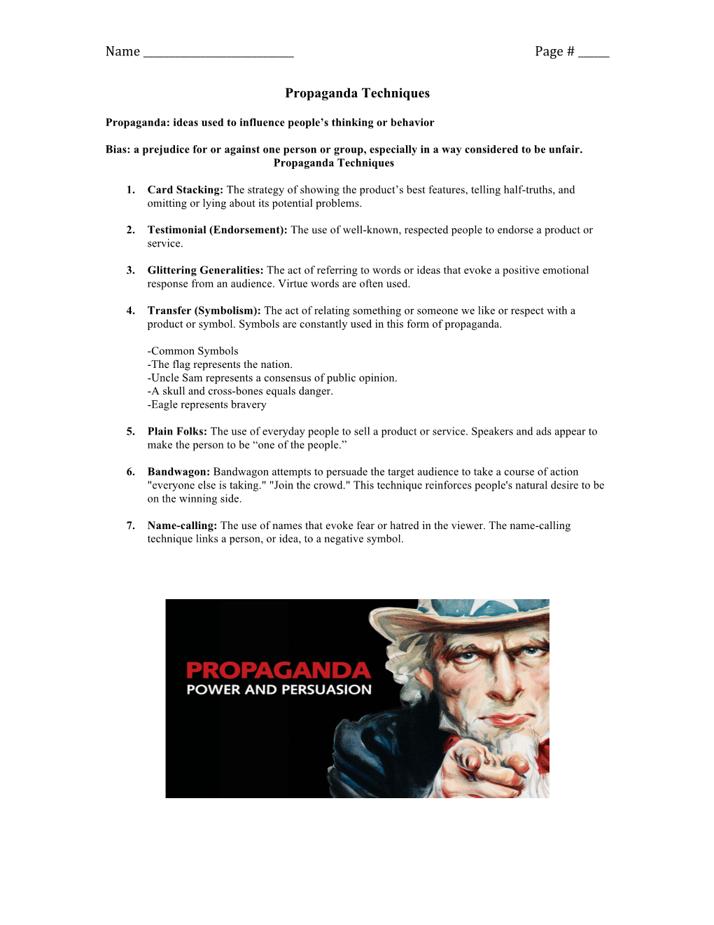 8. Propaganda Techniques Activity