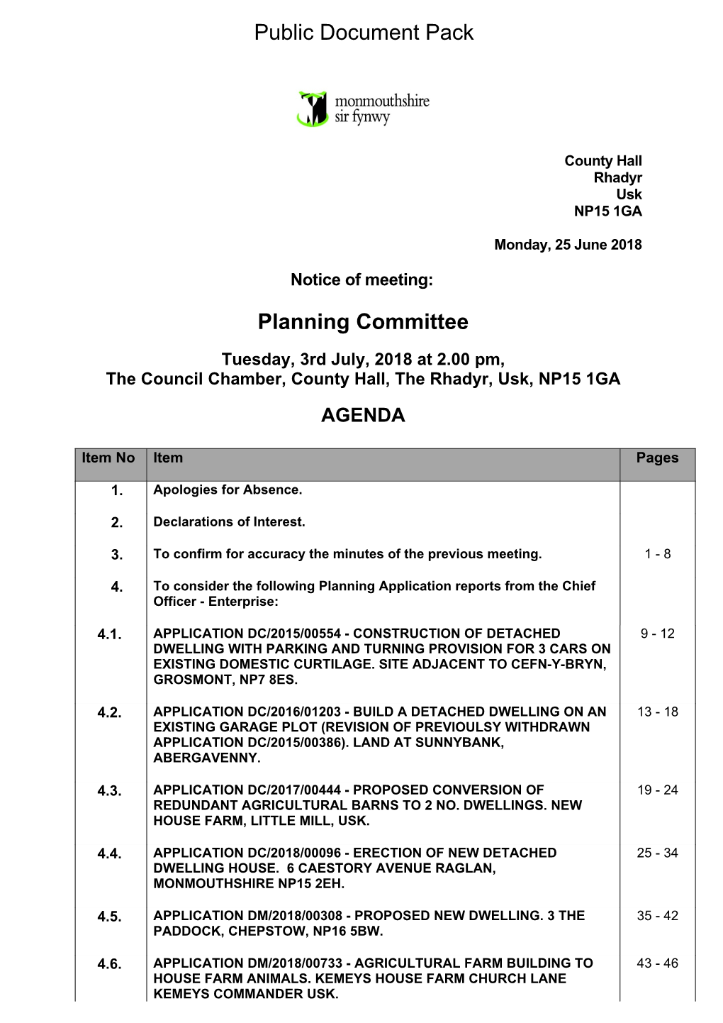 (Public Pack)Agenda Document for Planning Committee, 03/07/2018