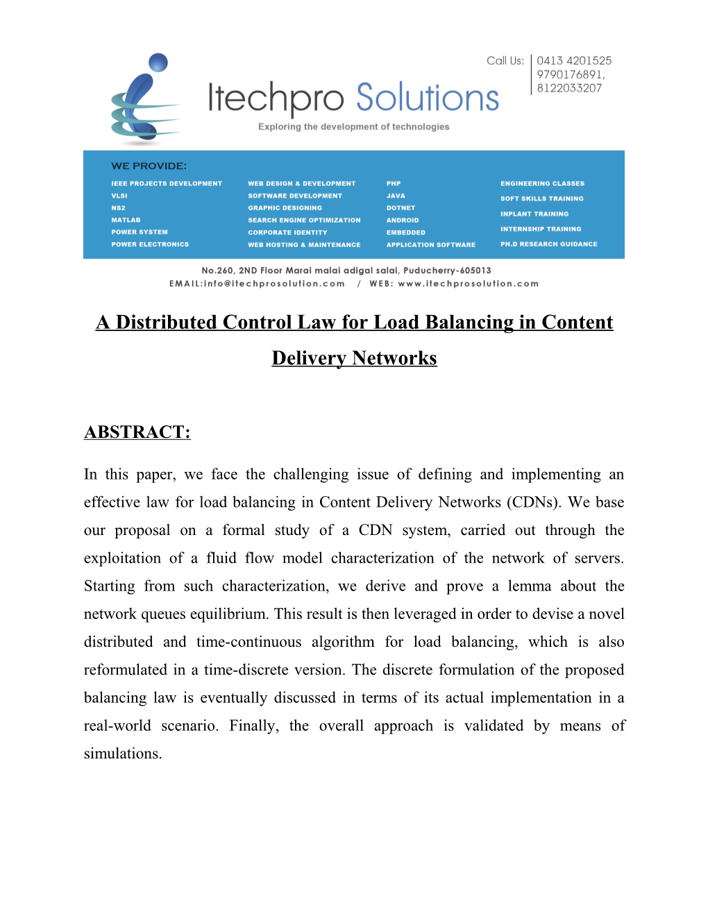 A Distributed Control Law for Load Balancing in Content Delivery Networks