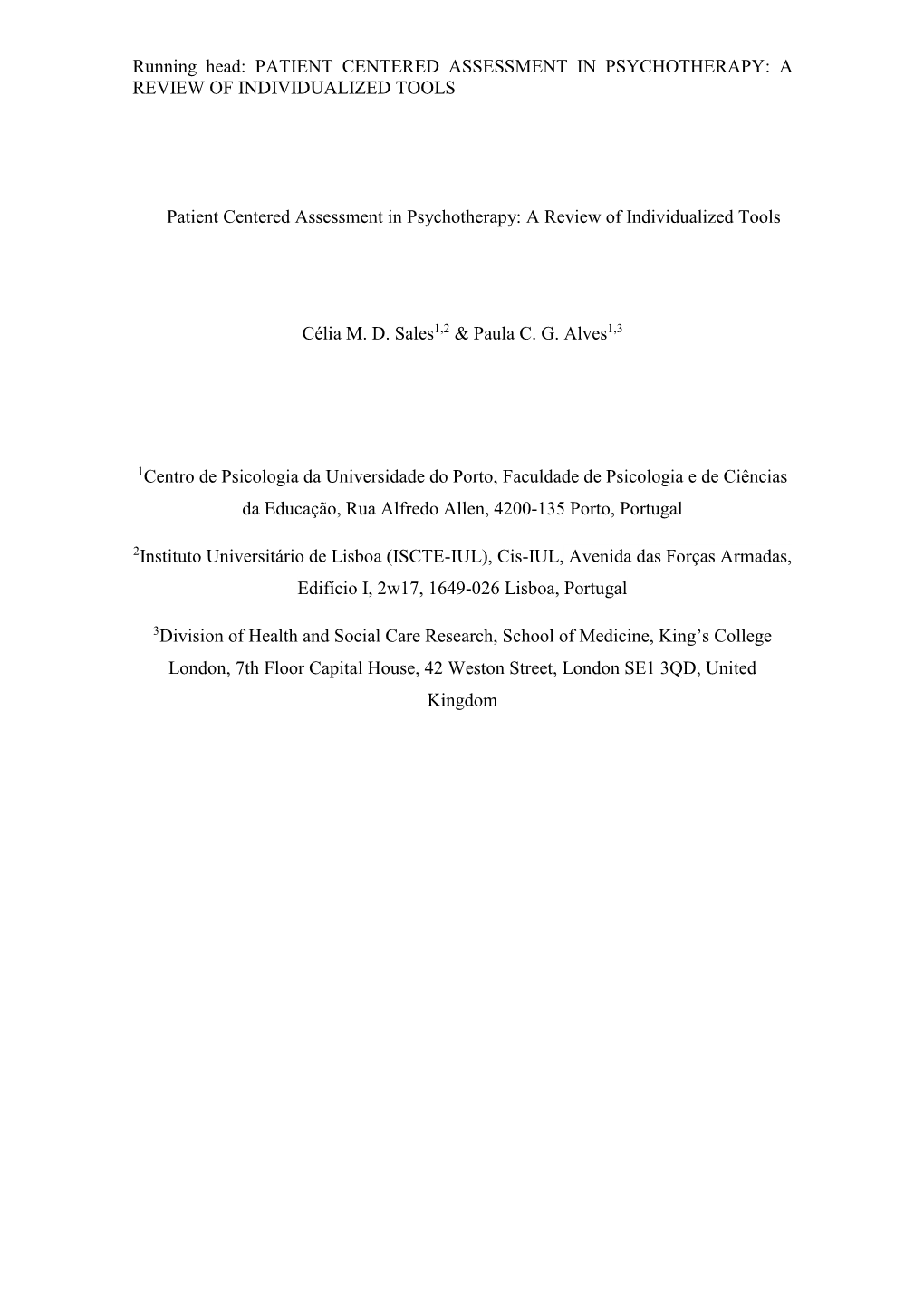 Patient-Centered Assessment in Psychotherapy: a Review Of