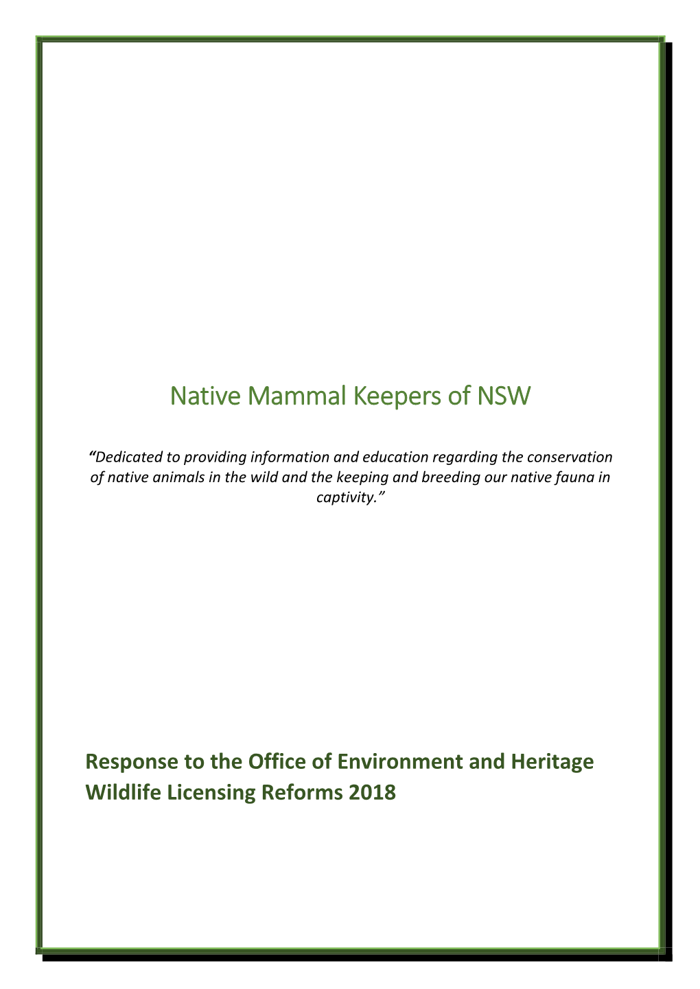 Native Mammal Keepers of NSW
