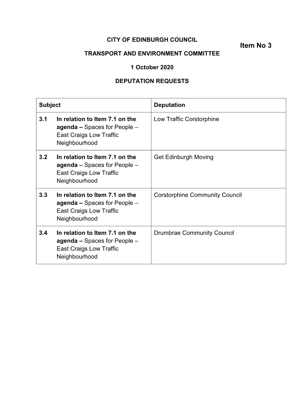 Item No 3 TRANSPORT and ENVIRONMENT COMMITTEE