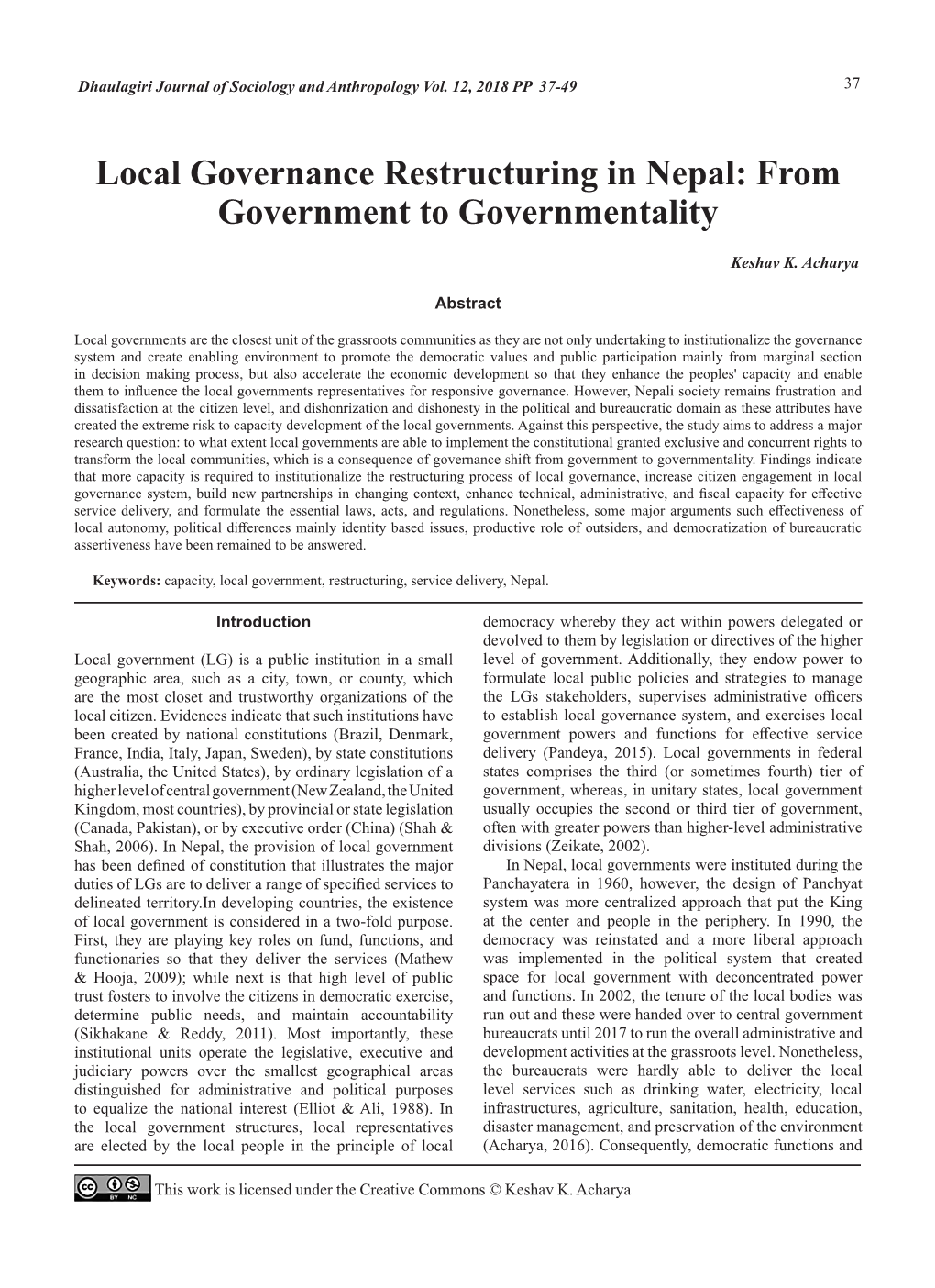 Local Governance Restructuring in Nepal: from Government to Governmentality