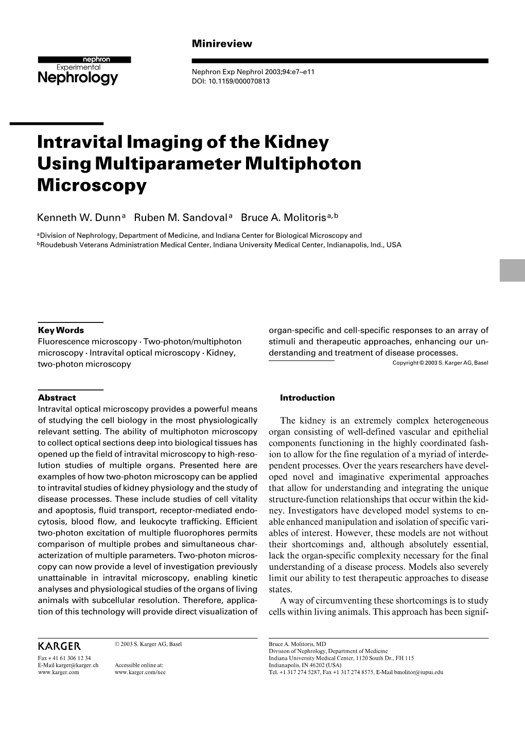 Intravital Imaging of the Kidney Using Multiparameter Multiphoton Microscopy