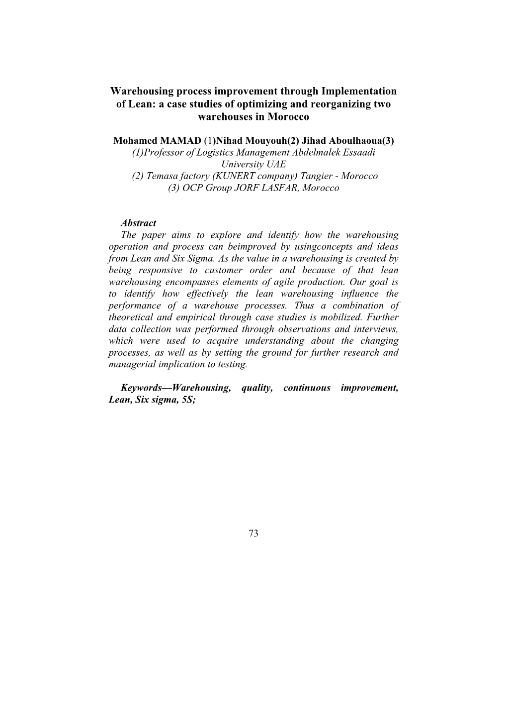 Warehousing Process Improvement Through Implementation of Lean: a Case Studies of Optimizing and Reorganizing Two Warehouses in Morocco