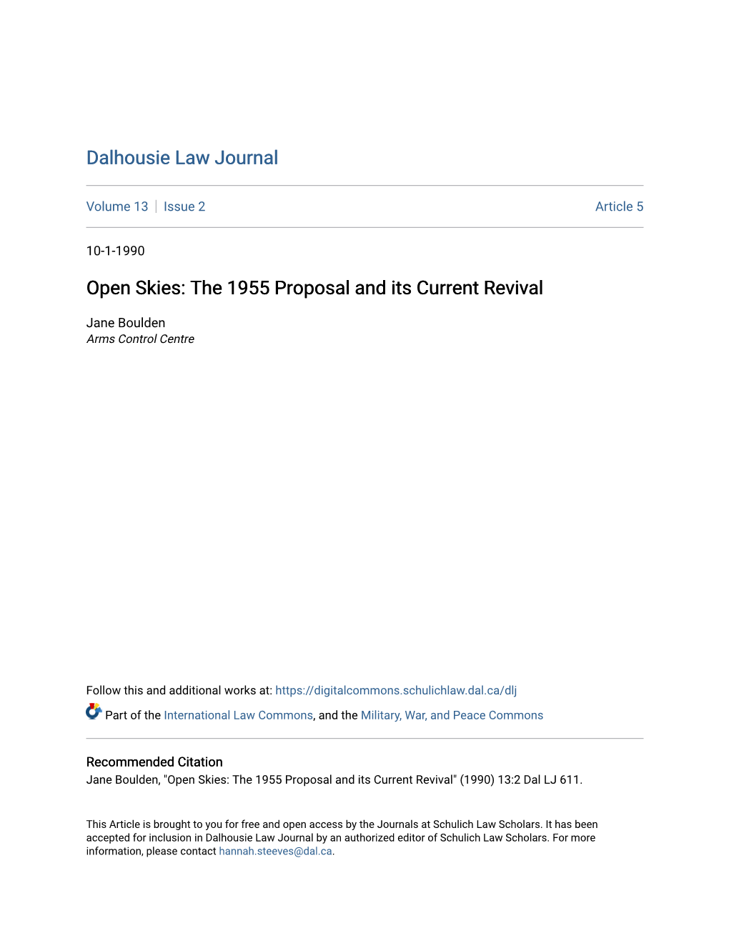 Open Skies: the 1955 Proposal and Its Current Revival