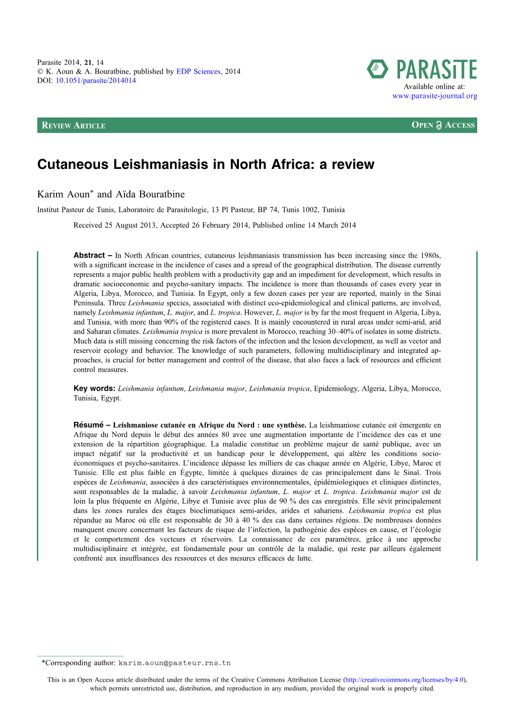 Cutaneous Leishmaniasis in North Africa: a Review