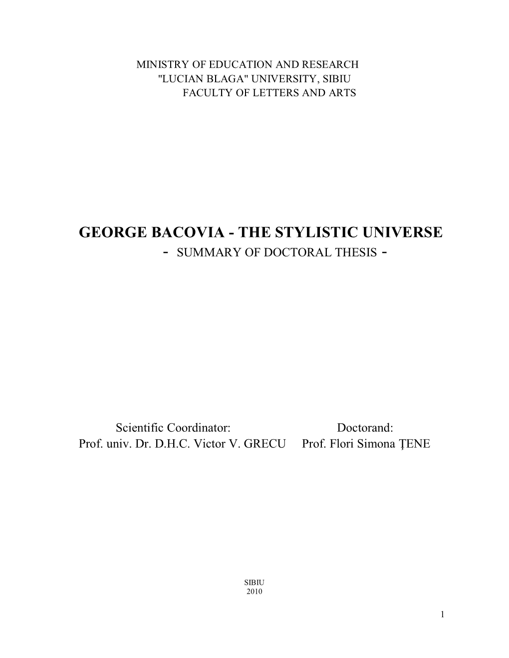 George Bacovia - the Stylistic Universe - Summary of Doctoral Thesis