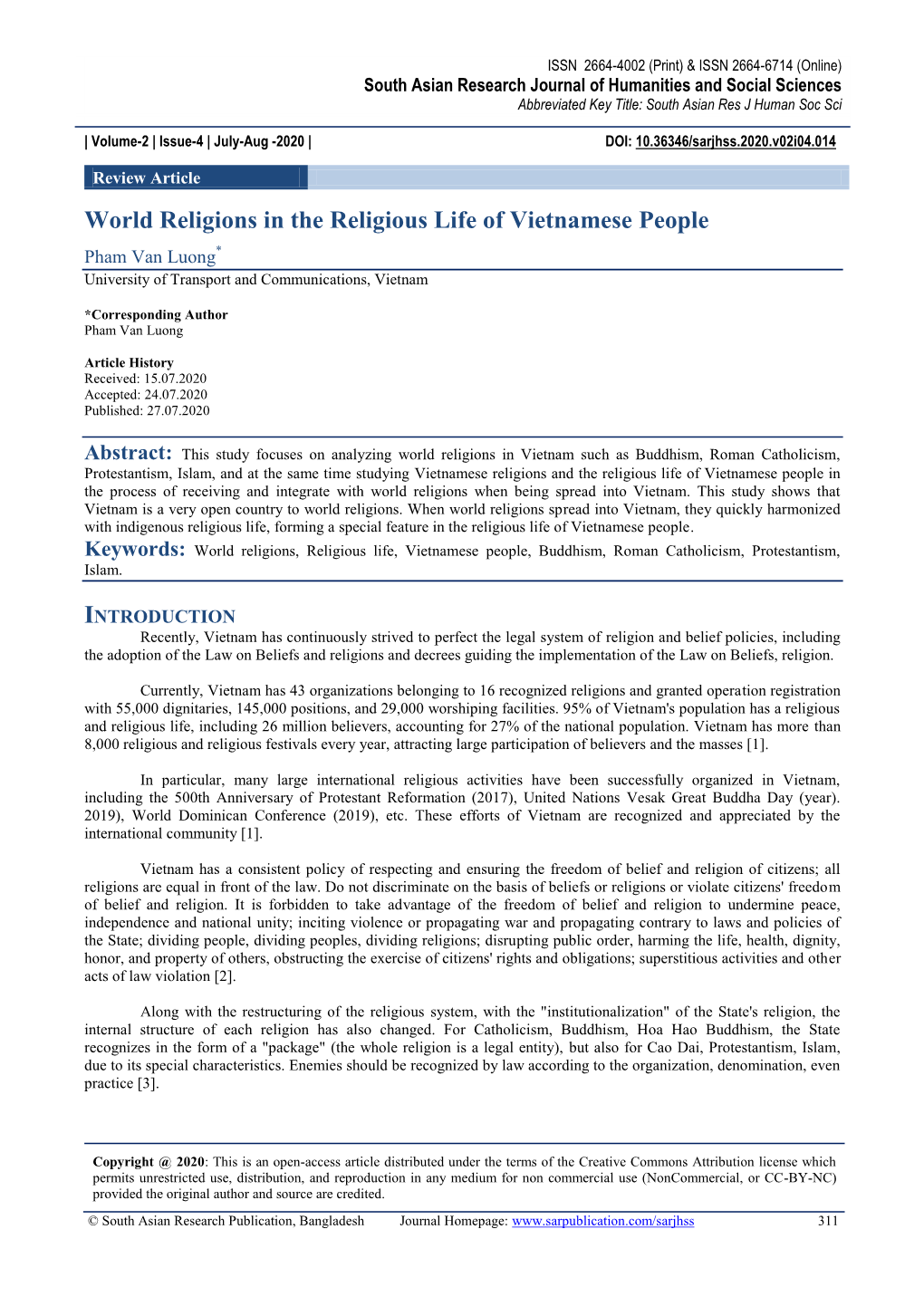 World Religions in the Religious Life of Vietnamese People