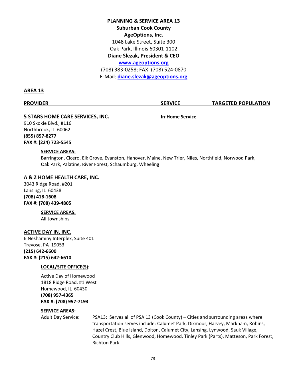 PLANNING & SERVICE AREA 13 Suburban Cook County Ageoptions