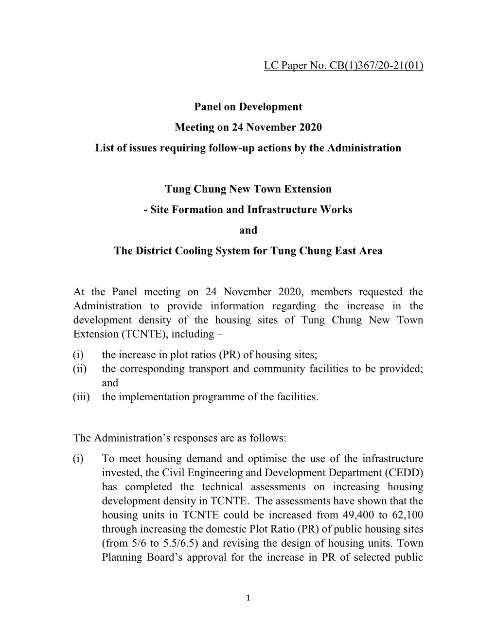 LC Paper No. CB(1)367/20-21(01) Panel on Development Meeting On