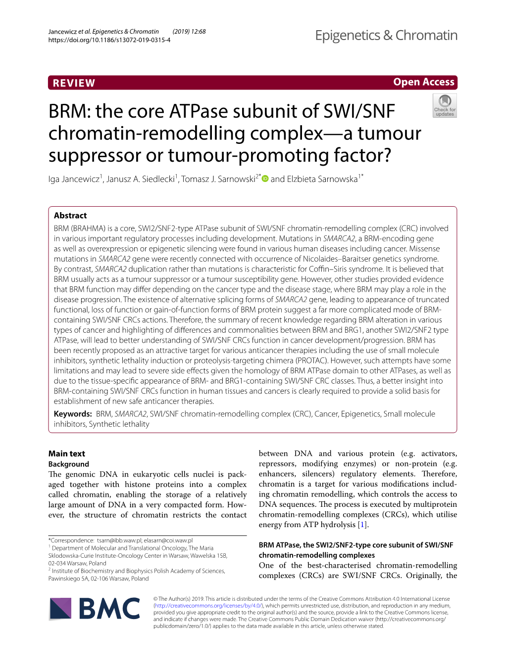 BRM: the Core Atpase Subunit of SWI/SNF Chromatin-Remodelling