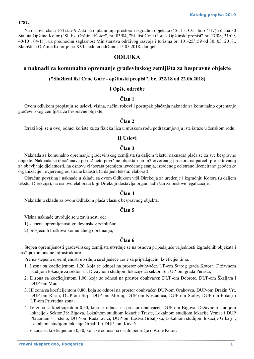 Odluka O Izmjeni Odluke Za Komunalno Opremanje – Kotor