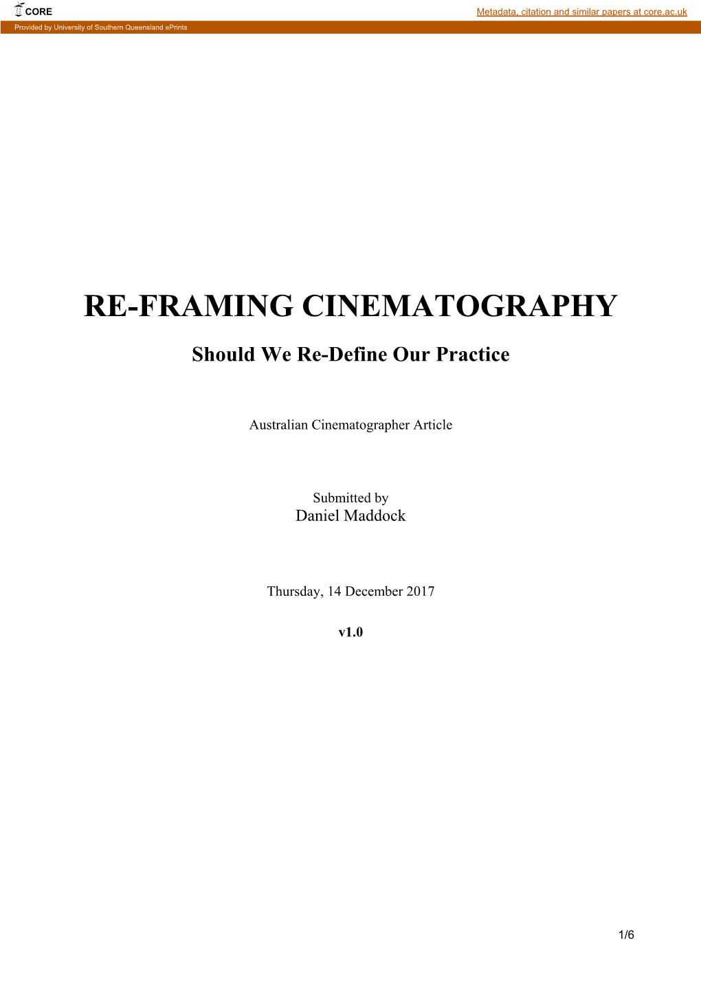 Re-Framing Cinematography