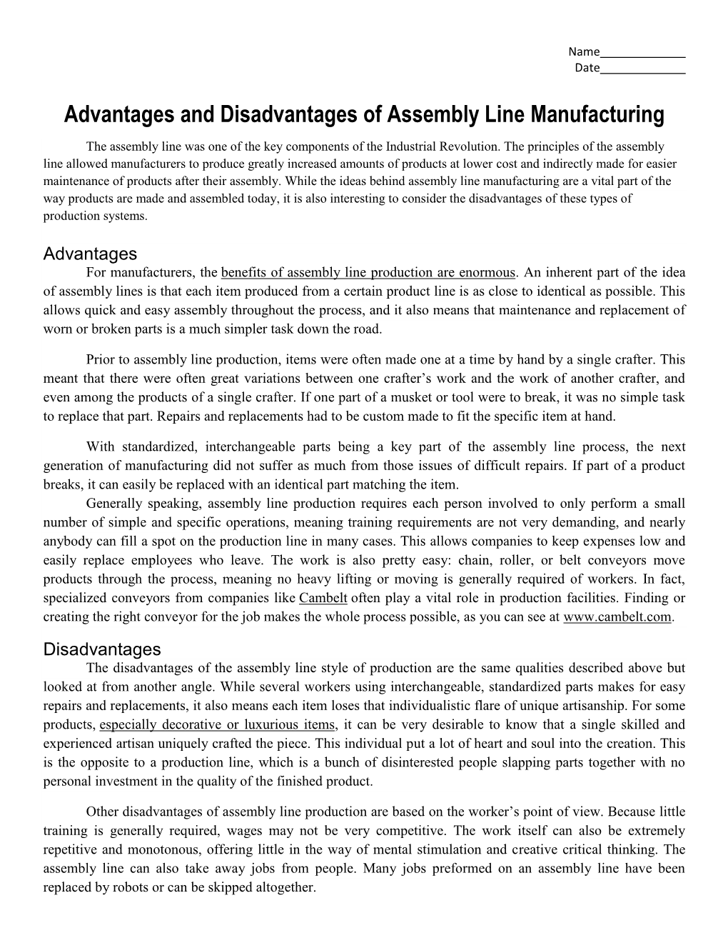 Advantages and Disadvantages of Assembly Line Copy