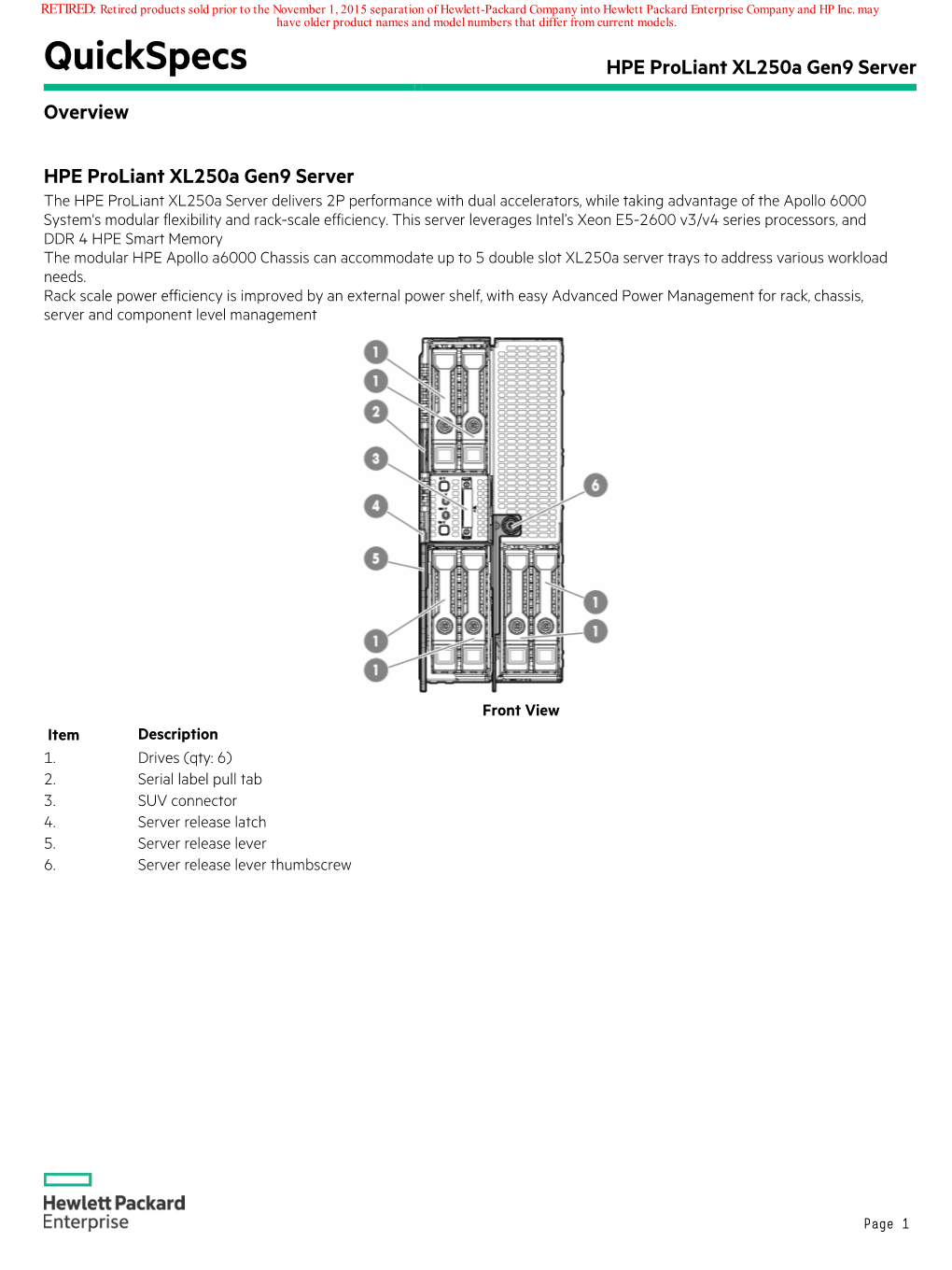 Quickspecs HPE Proliant Xl250a Gen9 Server Overview